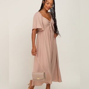 Pink Blush Mocha Ruffle Sleeve Midi Dress, Medium